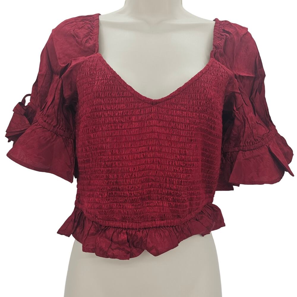 Band of the Free Womans size M Lea Rhubarb/Wine Smocked Crop Top Cottagecore NEW